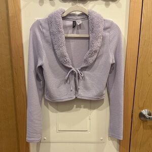 H&M Light Purple Fuzzy Collar Cardigan